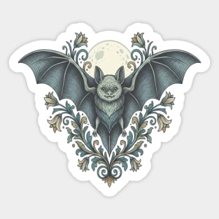 Nocturnal Celestial Bat with Vintage Florals Sticker
